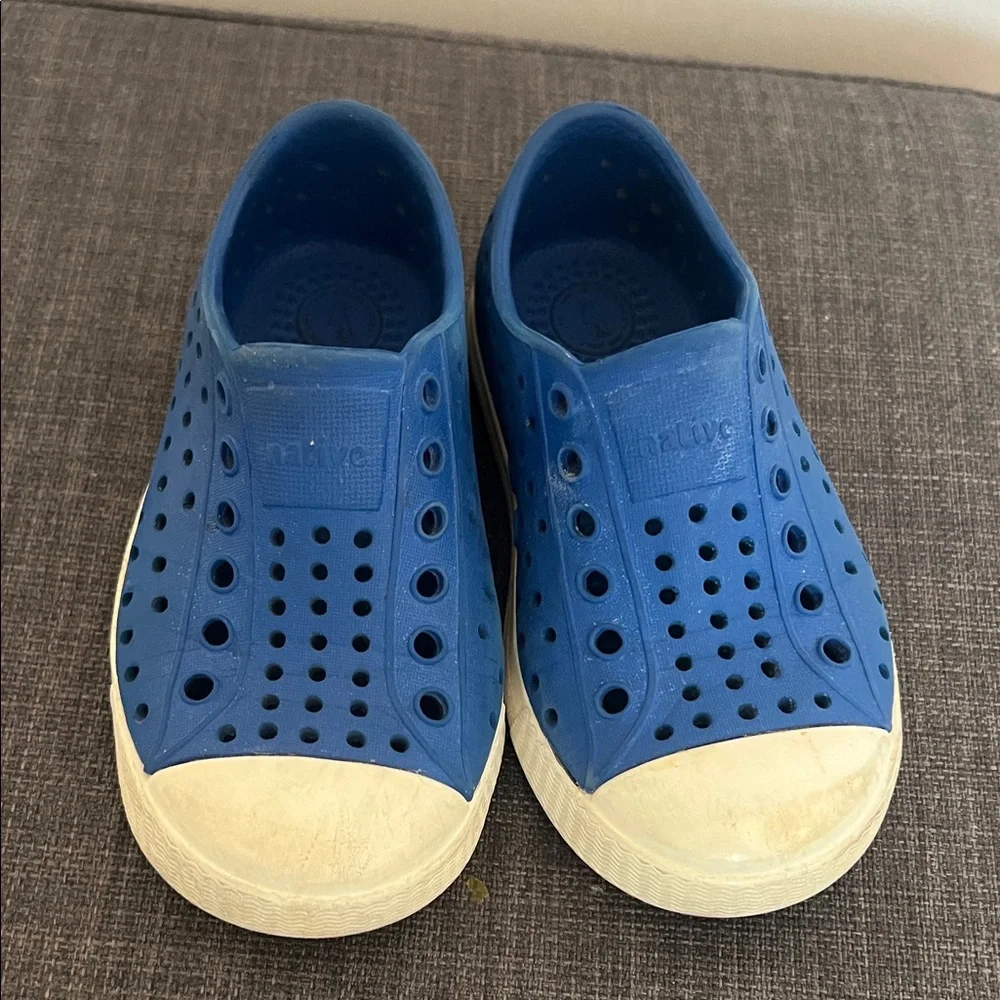Native Kids Blue Water Shoes with White Toe Caps